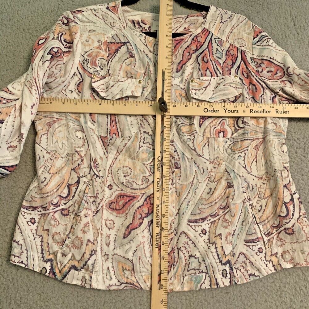 Chicos Women's 100% Linen Zip Up Jacket Paisley Lightweight Boho Size 2 Large - Picture 9 of 9